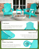 GREENVINES Oversized-Folding-Adirondack-Chairs-Set-of-4 | HDPE Plastic | Cup Holder | Fire Pit Chair | All Weather | for Outdoor Deck Backyard | Aqua