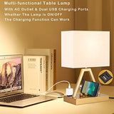 Touch Control Table Lamp, 3-Way Dimmable Desk Lamp with USB C & USB A and AC Outlet