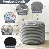 HOTKBO Corduroy Pouf Ottoman Foot Rest, Round 20x15 in, 12lb Foam Filled