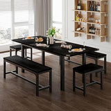Feonase 5-Piece Dining Table Set for 4-8 People, 63" Large Extendable Kitchen Table Set with 2 Benches and 2 Square Stools
