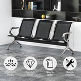 Waiting Room Bench Set - Metal Office Guest Reception Seat Black Mesh Waiting Room Chairs with Armrest for Airport