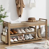 Homaxy 2-Tier Shoe Rack Bench with Side Holder, 39.4 in Bamboo Entryway Bench, Shoe Rack Organizer with Cushion for Front Entrance, Hallway Living Room Bedroom, Walnut and Light Brown