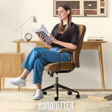 Bananister Brown Leather Office Desk Chair with Wheels and Arms, Height Adjustable, Vintage, Mid Century Modern Style