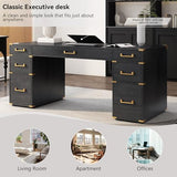 Large Executive Desk with Metal Edge Trim, Classic Traditional Writing Desk for Home Office - 7 Drawers