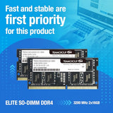 TEAMGROUP Elite DDR4 32GB Kit (2 x 16GB) 3200MHz PC4-25600 CL22 (2933MHz or 2666MHz)Unbuffered Non-ECC 1.2V SODIMM 260-Pin Laptop