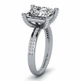 Oseew 10k gold Radiant Cut Engagement Rings 2ct Moissanite Engagement Rings for Women With Engraving Text(White gold)