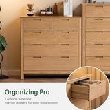Solid Oak Nightstand, 5 Drawer Bedside Table for Bedroom