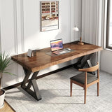 SXXjiaju Solid Wood Desk 55 inches, Home Office Computer Desk Wooden Rustic Writing Desk Metal
