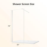 SUNNY SHOWER 32" W x 74" H Walk In Shower Door 5/16" Tempered Shower Glass Door Frameless Shower Glass Door with Support Bar, Chrome Finish