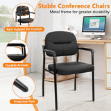 Leather Office Guest Chair Sets of 8, Reception Chair No Wheels with Armrests and Lumber Support