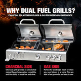 3 Burner Propane Gas and Charcoal Grill Combo with Side Burner & Porcelain-Enameled Cast Iron Grates, 37,000 BTUs 685 SQIN Dual Fuel Outdoor BBQ Grill