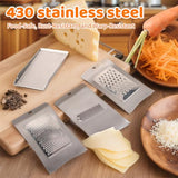 Aolzg 3-in-1 Handheld Cheese Grater Set for kitchen - Adjustable Slicer, Grater and Shredder with Tray - 430 Stainless Steel for Cheese, Butter, Vegetables, Chocolate, Dishwasher Safe