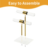Acrylic Bracelet Holder, Necklace Holder Display Stand, 2 Tier T-Bar Jewelry Organizer, Stainless Rod Tangle-free Countertop Jewelry Rack