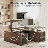 Executive Standing Desk with Drawers & Storage, 70.8'' Adjustable Electric Stand Up Wood Desk with Privacy Panel