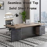 SAINTCY L-Shaped Executive Desk, Industrial Office Desk with Drawer & Cabinet, Large Wood Desktop
