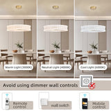 BESTWEST Modern LED Crystal Chandelier for Dining Room, 23.6" Round K9 Crystal Gold Chandelier, 3 Color Dimmable Light Fixture with Remote, Adjustable Height for Living Room Bedroom Entryway
