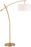 Possini Euro Design Raymond Modern Arc Floor Lamp 69" Tall Warm Gold Metal Adjustable Boom Arm White Linen Drum Shade Decor for Living Room Reading House Bedroom Home Office House