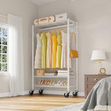 VIPEK R3 Rolling Clothing Rack Heavy Duty Garment Rack for Hanging Clothes, Portable Closet Wardrobe with Wheels and Side Hooks, White