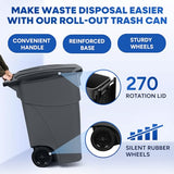 Large Outside Trash Bin, Rolling Commercial Container, Outdoor Trash Can with Lid and Wheels for Back of House, Office,