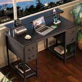47 inch Computer Desk with 4 Drawers, Gaming Desk with LED Lights & Power Outlets, Work from Home, Black