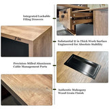 Retractable L-Shaped Executive Desk, Modern Office Desk with locking Drawers