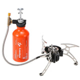 Tidevib Outdoor Camping Multi-Fuel Oil Stove with 500ml Aluminum Alloy Fuel Bottle and Pump, Foldable Brackets and Serrated Arms for Diesel and Liquid Gas