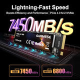 GARMESE 2TB NVMe SSD PCIe 4.0 M.2 2280 Internal Solid State Drive, Up to 7450MB/s, High-Speed Gen4 NVMe SSD for Gaming PC, Laptop Upgrade, Windows 11 Boot Drive, Video Editing & Content Creation
