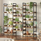 Rolanstar Bookshelf 5 Tiers, Triple Bookcase with Open Display Shelves, Industrial Wide Bookshelf, Rustic Brown