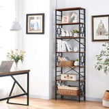HOMISSUE Tall Bookshelf, 84 Inch Industrial Bookshelf with Metal Frame and Open Shelves, Brown