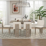 Merax Wood Dining Table Set for 6, Rectangular Tabletop/Upholstered Chairs/Retro Geometric Design, Ideal for Dining-Room and Kitchen, Natural