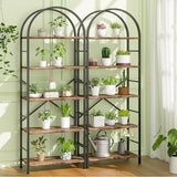 Shintenchi Bookshelf, Arched Bookshelf 5 Tier Bookcase, Tall Shelf for CDs/Books, Home Office Shelf Storage Organizer, Rustic Brown