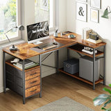 Huuger L Shaped Office Desk with Power Outlets, 47 Inch Computer Desk with 3 Drawers, Rustic Brown