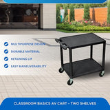 H AV Cart, Two-Shelf Media Utility Cart, 300 lb Capacity, 24" W x 18" D Rolling A/V Cart with 4" Casters and Push Handle