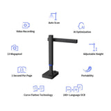 Portable 20MP Book Scanner, Flatten Curve Technology Capture PA3 Document Fast Scan for Office Library School