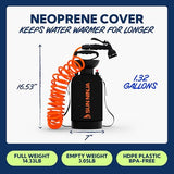 SUN NINJA Portable Shower, Camping Shower with 7 Mode Shower Head, Neoprene Cover Helps Keep Water Warm, High Pressure Hose, Easy to Carry (Black, 1.3 Gallon)