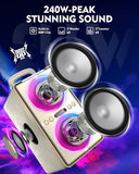 YIER Bluetooth Speaker, 240W Peak Loud Party Speaker with Big Bass, 20H Playtime, TWS, BT5.3, Large Portable Wireless Boom Box with LED Light for Outdoor Backyard Beach Home (Leather White)
