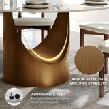 POVISON Round Dining Table, 51" Matte White Sintered Stone Top Dining Table