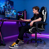 OS MOTOR Gaming Chair with Headrest and Lumbar Support, Ergonomic High Back Office Chair (White)