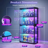 AODK 2-Pack Display Cabinet with Glass Doors, RGB Light Display Glass Case, 4-Tier Storage Cabinet Display Shelf for Showcase, Black Curio Cabinet for Collectibles