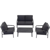 YURDAFY 4-Piece Aluminum Patio Furniture Set with Loveseat, 2 Chairs and Coffee Table, Outdoor Conversation Set with Thick Cushions for Backyard and Porch, Gray