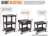 Line Leader Extra Wide Rolling AV Cart - Adjustable Shelf Height Computer Stand Workstation, Includes Pullout Keyboard Tray