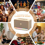 W-KING Bluetooth Home Speaker 210W Max- Retro Wireless Speakers with Rich Bass, 24H Playtime, BT5.4/AUX/TF/USB Inputs, Fast Charging, 4-Color Ambient Light, Portable Speaker for Home/Picnic/Outdoor