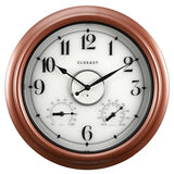 CLXEAST 18 Inch Illuminated Outdoor Indoor Clocks with Smart Sensor,Modern Farmhouse Lighted Wall Clock with Temperature and Humidity for Patio, Garden Decor,Copper/Rose Gold Finish