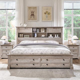Queen Size Bed Frame 2 Drawer & 4 Storage Rack Headboard Charging Station | Farmhouse 54"Tall Storage Headboard