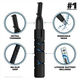 FYNORI Micro Groomsman Men's Lithium Battery Powered Pen Trimmer, Black/Blue 5640-4701, Detachable Heads, Ear/Nose Trimmer Head