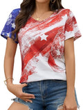 AUGCONE Women Shirts USA T Shirt Fourth July Outfits America Star Flag Print V Neck Tops（Red Blue White & Star, XL）