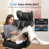 COMHOMA Big and Tall Office Chair Heavy Duty Wide Ergonomic Gaming Chair with Deluxe Embossing Leather with Foot Rest 150°Reclining Adjustable Armrests Pocket Spring Back Support and Without Pillow