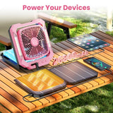 26800mAh Portable Fan Rechargeable with 18W Detachable Solar Panel, Quiet Battery Powered Camping Fan Cordless with LED Lantern,3 Speed,Timer,USB-C,for Bedroom Tent Home Office Desk Hurricane(Pink)