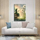 Aosarocc Fairy Reading on Old Books Wall Art, Enchanted Dandelion Fantasy Poster, Magical Woodland Girl Canvas Print for Living Room Decor 20x30inch(50x75cm) Frame-style