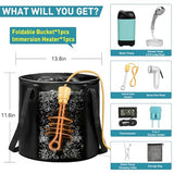 Thallike Portable Shower for Camping with Immersion Water Heater, Rechargeable Camping Shower Pump, Outdoor Hot Shower with 6.6 Gallons Folding Bucket for Camping, Hiking, Traveling, Washing